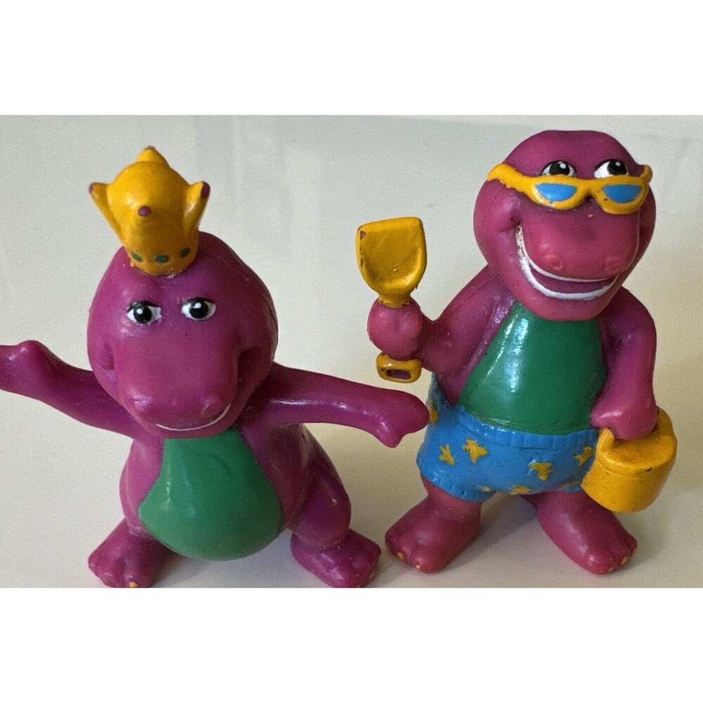 Lot of 2 Vintage Barney Purple Dinosaur PVC Figures Beach & King Crown